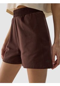 4f - 4F Spodenki dresowe damskie - brązowe XS. Kolor: brązowy. Materiał: dresówka. Długość: krótkie. Wzór: ze splotem, gładki, jednolity #2