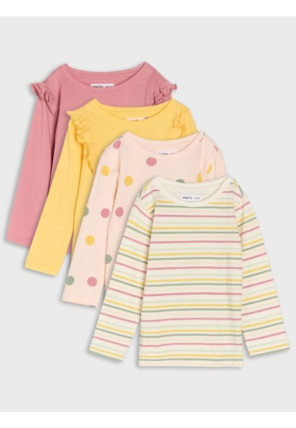 Sinsay - Bawełniana koszulka 4 pack - kremowy. Kolor: kremowy. Materiał: bawełna