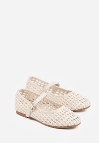 Born2be - Beżowe Balerinki Ozdobione Plecionką i Paskiem Tesenia. Okazja: na co dzień. Zapięcie: pasek. Kolor: beżowy. Materiał: jeans. Wzór: aplikacja. Styl: casual #6