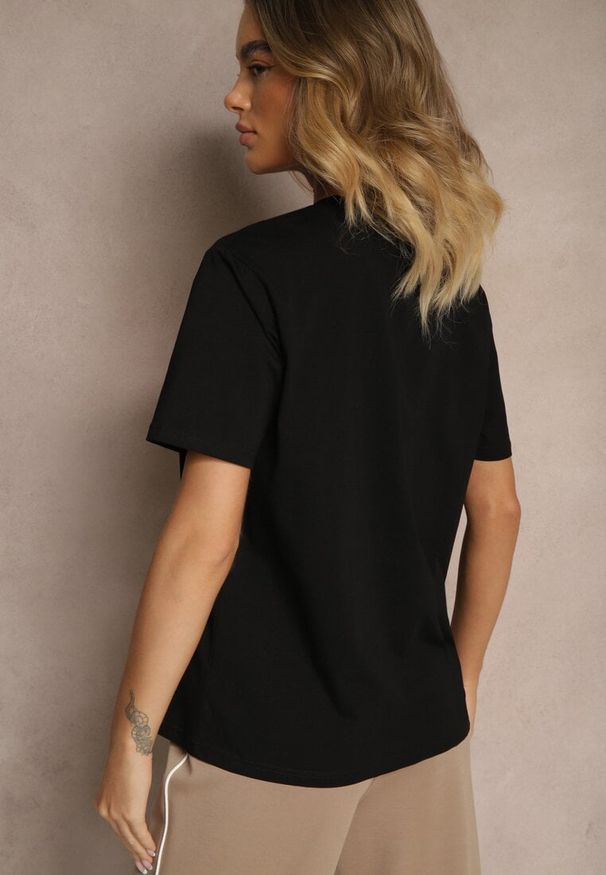 Renee - Czarny T-shirt z Bawełny Ozdobiony Cyrkoniami Lavnelis. Kolor: czarny. Materiał: bawełna. Wzór: aplikacja