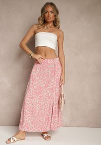 Renee - Różowa Rozkloszowana Spódnica z Wiskozy ze Wsuwanymi Kieszeniami Koselle. Okazja: na co dzień. Kolor: różowy. Materiał: wiskoza. Styl: elegancki, casual #3