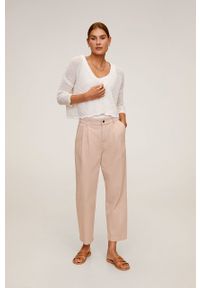 mango - Mango - Spodnie Relax. Stan: podwyższony. Kolor: różowy. Materiał: tkanina, bawełna #3