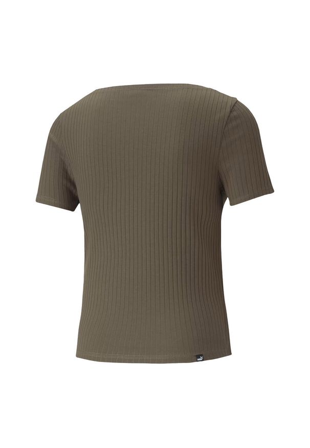 Puma - T-shirt Damski Prążkowana Slim. Kolor: zielony. Materiał: prążkowany