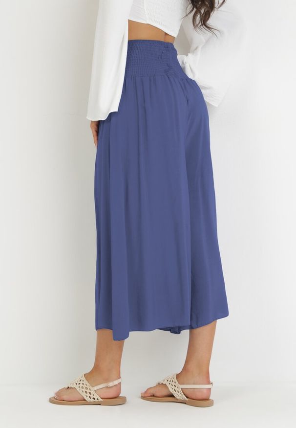 Born2be - Niebieskie Bawełniane Spodnie z Bardzo Szerokimi Nogawkami Fenala. Okazja: do pracy. Stan: podwyższony. Kolor: niebieski. Materiał: bawełna. Styl: elegancki