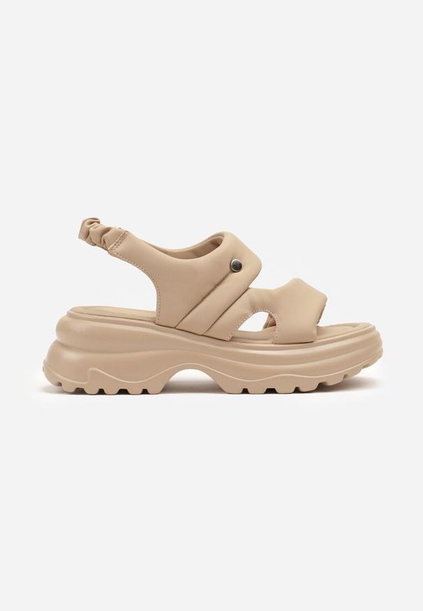 Born2be - Beżowe Sandały w Stylu Sportowym Na Grubej Podeszwie Sovabina. Okazja: na co dzień, na spacer. Kolor: beżowy. Materiał: jeans. Sezon: lato. Styl: sportowy