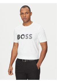 BOSS T-Shirt Tape Logo 50530990 Biały Regular Fit. Kolor: biały. Materiał: bawełna