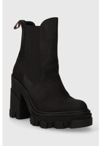 Charles Footwear sztyblety zamszowe Betsy damskie kolor czarny na słupku Betsy.Boots.Black. Kolor: czarny. Materiał: zamsz. Obcas: na słupku. Wysokość obcasa: średni #3