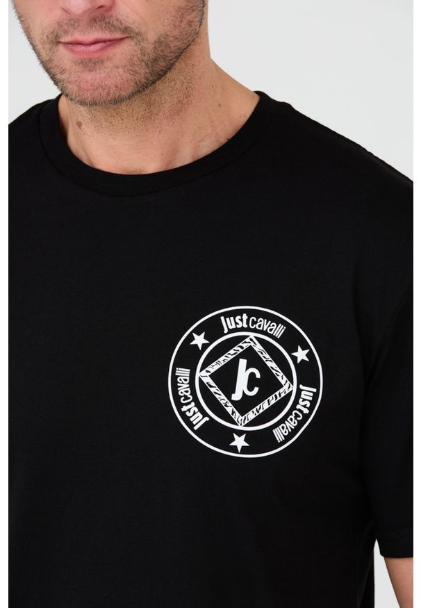 Just Cavalli - JUST CAVALLI Czarny męski t-shirt Fiche, Rozmiar S. Kolor: czarny