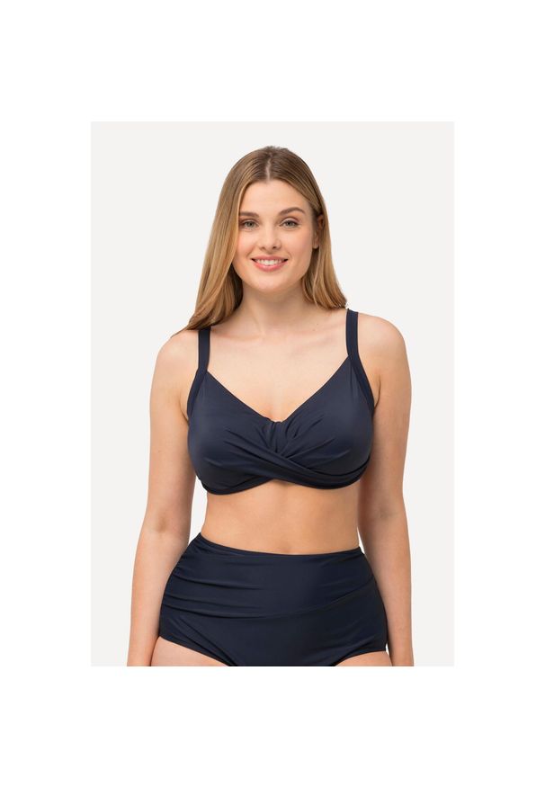 ULLA POPKEN - Damska Góra bikini drapowanie miękkie miseczki regulowane ramiączka. Kolekcja: plus size. Kolor: niebieski. Materiał: elastan, poliamid, materiał