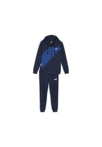 Dres Puma Power Tracksuit, Mężczyźni. Kolor: niebieski. Materiał: dresówka