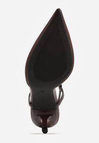 Renee - Brązowe Ażurowe Sandały na Szpilce Typu Slingback Pavidia. Zapięcie: sprzączka. Kolor: brązowy. Materiał: koronka. Wzór: ażurowy. Obcas: na szpilce #4