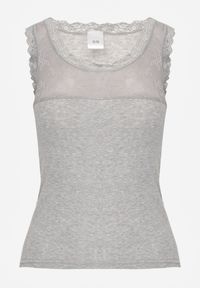 Born2be - Ciemnoszary Bawełniany Top z Koronkową Górą Beralia. Kolor: szary. Materiał: bawełna, koronka. Wzór: aplikacja #8