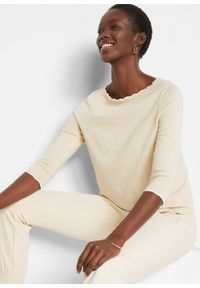 bonprix - Sweter z domieszką jedwabiu. Kolor: beżowy. Materiał: jedwab. Styl: elegancki