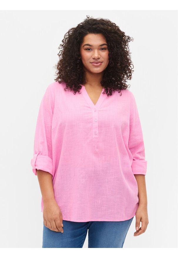 Zizzi Bluzka CA02361A Różowy Regular Fit. Kolor: różowy. Materiał: bawełna