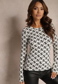 Renee - Biało-Czarna Bluzka z Bawełny o Kroju Longsleeve w Ozdobne Litery Stelisina. Kolor: biały. Materiał: bawełna. Długość rękawa: długi rękaw #5