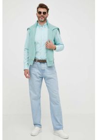 Polo Ralph Lauren koszula bawełniana męska kolor turkusowy slim z kołnierzykiem button-down. Okazja: na co dzień. Typ kołnierza: button down, polo. Kolor: turkusowy. Materiał: bawełna. Wzór: aplikacja. Styl: casual #3