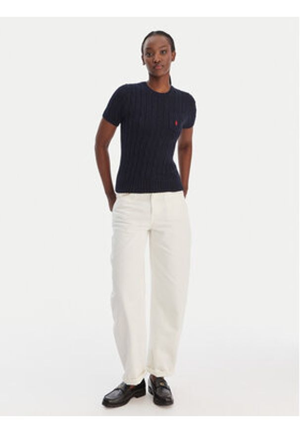 Polo Ralph Lauren Sweter 211971873006 Granatowy Slim Fit. Typ kołnierza: polo. Kolor: niebieski. Materiał: bawełna