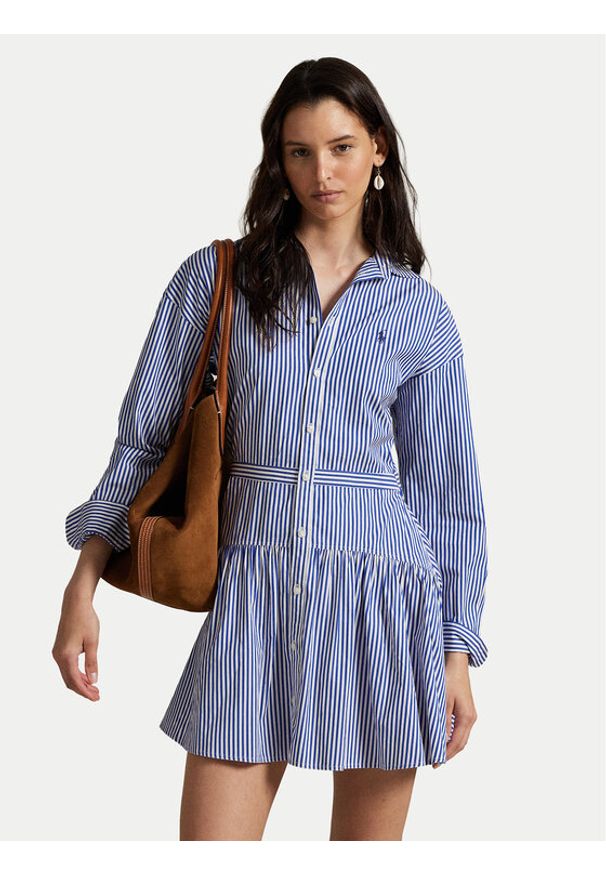 Polo Ralph Lauren Sukienka koszulowa 211972052001 Niebieski Regular Fit. Typ kołnierza: polo. Kolor: niebieski. Materiał: bawełna. Typ sukienki: koszulowe