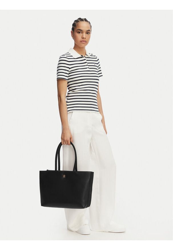 TOMMY HILFIGER - Tommy Hilfiger Torebka Th Logotape Tote AW0AW18742 Czarny. Kolor: czarny. Materiał: skórzane
