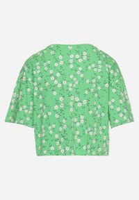 Born2be - Zielony Bawełniany T-shirt Oversize w Kwiatowy Print o Krótkim Fasonie Daelinn. Kolor: zielony. Materiał: bawełna. Długość: krótkie. Wzór: nadruk, kwiaty #3