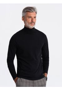 Ombre Clothing - Longsleeve męski z golfem - czarny V1 OM-LSCL-0112 - XXL. Typ kołnierza: golf. Kolor: czarny. Materiał: bawełna, elastan. Długość rękawa: długi rękaw #3