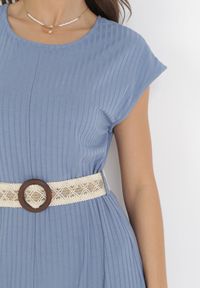 Born2be - Niebieski Kombinezon z Paskiem Thalaera. Kolor: niebieski. Materiał: prążkowany, dzianina. Długość rękawa: krótki rękaw. Długość: krótkie. Wzór: jednolity. Sezon: lato. Styl: boho #5