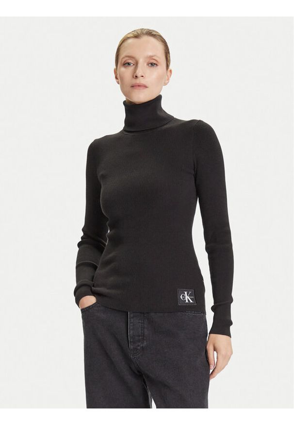 Calvin Klein Jeans Golf LV047D350G Czarny Regular Fit. Typ kołnierza: golf. Kolor: czarny. Materiał: bawełna
