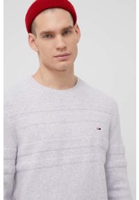 Tommy Jeans sweter z domieszką wełny DM0DM12211.PPYY męski kolor szary ciepły. Okazja: na co dzień. Kolor: szary. Materiał: wełna. Długość rękawa: długi rękaw. Długość: długie. Wzór: ze splotem, melanż. Styl: casual #5