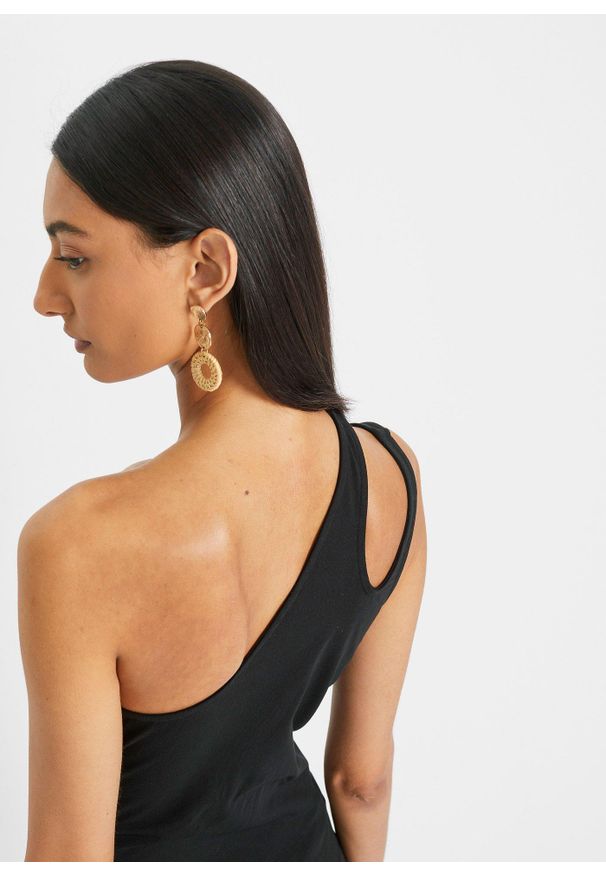 bonprix - Top cold-shoulder z bawełny organicznej. Kolor: czarny. Materiał: bawełna