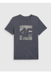 4f - 4F T-shirt regular z nadrukiem męski - szary L. Kolor: szary. Materiał: skóra, bawełna. Wzór: nadruk