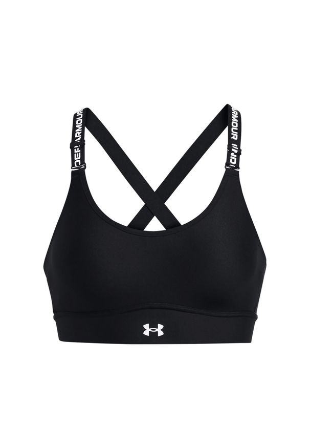 Biustonosz treningowy damski Under Armour UA Infinity Mid 2.0 Bra - czarny. Kolor: czarny. Materiał: elastan, poliester. Rodzaj stanika: różne sposoby noszenia, odpinane ramiączka. Sport: kolarstwo, fitness