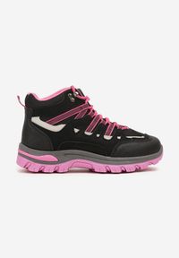 Born2be - Czarno-Fuksjowe Sznurowane Buty Trekkingowe Traperki Vices na Grubej Podeszwie Afertie. Wysokość cholewki: za kostkę. Kolor: czarny. Materiał: jeans. Szerokość cholewki: normalna. Styl: klasyczny, wakacyjny, sportowy #5