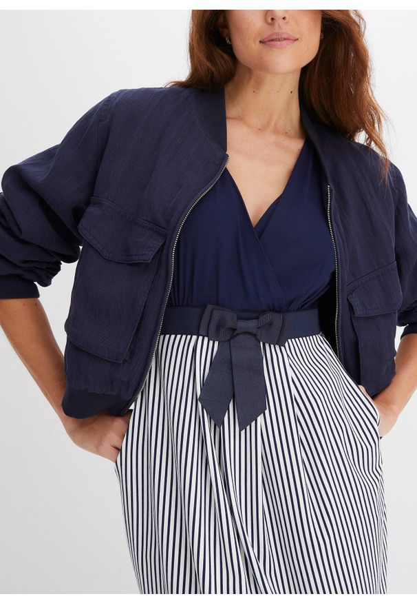 bonprix - Sukienka z dżerseju. Typ kołnierza: kokarda. Kolor: niebieski. Materiał: jersey. Typ sukienki: kopertowe