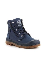 Buty do chodzenia dla dzieci Palladium Pampa HI Cuff WP. Wysokość cholewki: za kostkę. Zapięcie: sznurówki. Kolor: niebieski. Materiał: guma, materiał, syntetyk. Szerokość cholewki: normalna. Sport: turystyka piesza