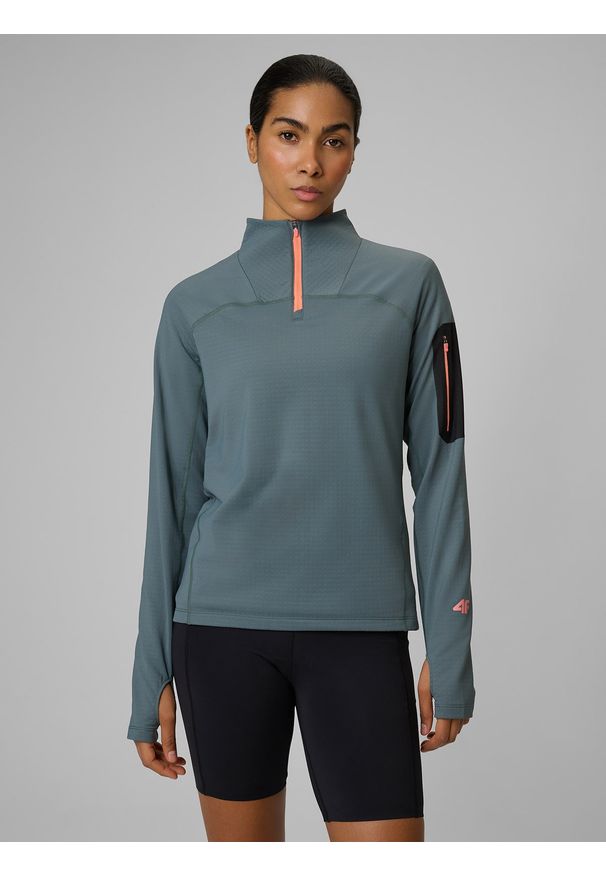 4f - 4F Bluza trekkingowa slim bez kaptura damska - khaki XL. Typ kołnierza: bez kaptura. Kolor: oliwkowy, brązowy, wielokolorowy