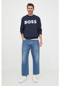 BOSS Orange - Boss Orange bluza bawełniana męska kolor granatowy z nadrukiem. Kolor: niebieski. Materiał: bawełna. Wzór: nadruk #4