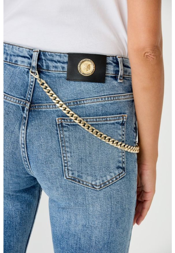 Just Cavalli - JUST CAVALLI Błękitne damskie jeansy Super Slim Chain, Rozmiar 26. Kolor: niebieski