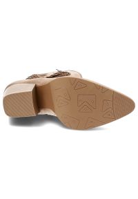 Beżowe Botki S.Barski Damskie Modne Buty Na Obcasie. Okazja: na spacer. Kolor: beżowy. Materiał: materiał. Szerokość cholewki: normalna. Obcas: na obcasie. Styl: elegancki. Wysokość obcasa: średni #3