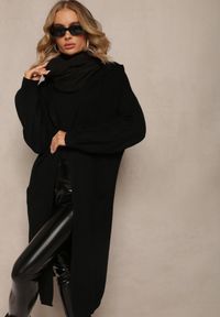 Renee - Czarny Niezapinany Kardigan z Kapturem Fatimanes. Typ kołnierza: kaptur. Kolor: czarny. Długość rękawa: długi rękaw. Długość: długie #5