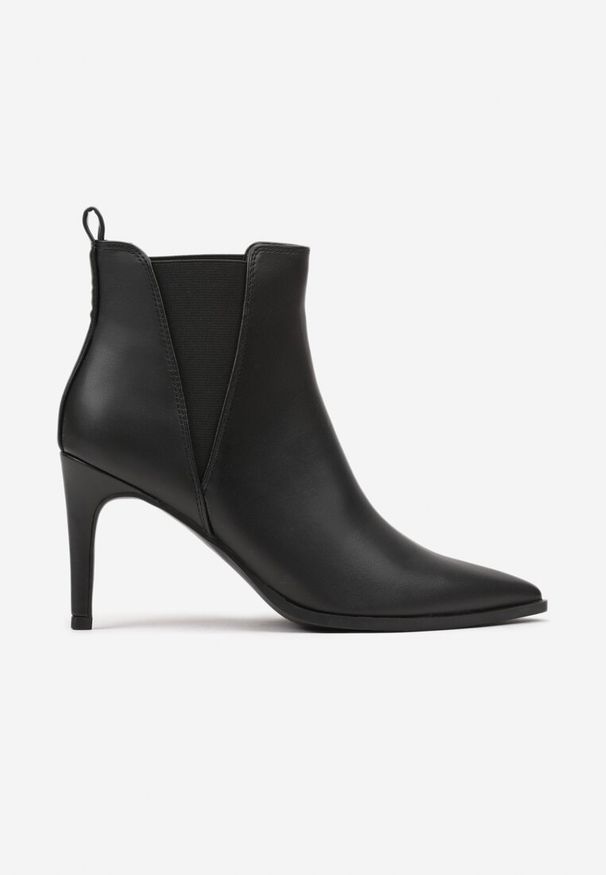 Renee - Czarne Eleganckie Botki na Obcasie ze Szpiczastym Noskiem i Elastycznymi Wstawkami Domenia. Okazja: na co dzień. Nosek buta: szpiczasty. Kolor: czarny. Materiał: jeans. Obcas: na obcasie. Styl: elegancki. Wysokość obcasa: średni