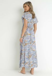 Born2be - Niebieska Sukienka z Wiskozy w Etno Wzór z Gumką w Talii Munira. Kolor: niebieski. Materiał: wiskoza. Styl: etno #5