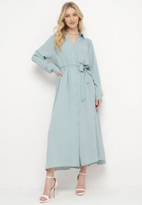 Born2be - Niebieska Rozpinana Sukienka Koszulowa z Regulowanymi Rękawami Grimoire. Kolor: niebieski. Typ sukienki: koszulowe. Styl: elegancki, wizytowy #4