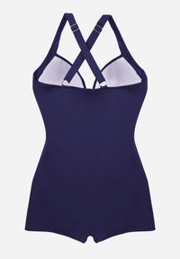 Born2be - Granatowy Strój Kąpielowy Jednoczęściowy z Nogawkami Typu Bokserki Glysaela. Kolor: niebieski. Wzór: ażurowy #2