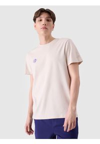 4f - 4F T-shirt regular z nadrukiem męski - beżowy XXL. Okazja: na co dzień. Kolor: beżowy. Materiał: dzianina, bawełna, jersey. Długość rękawa: krótki rękaw. Długość: krótkie. Wzór: nadruk. Styl: klasyczny, sportowy, casual