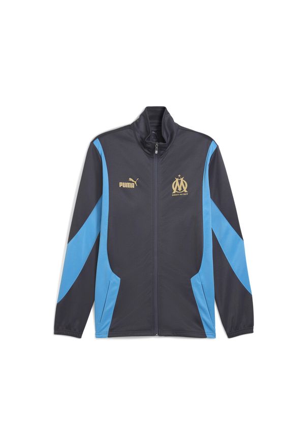 Puma - Męska rozpinana kurtka Olympique de Marseille ftblNRGY+ PUMA. Kolor: szary, wielokolorowy, beżowy. Wzór: aplikacja. Sport: piłka nożna