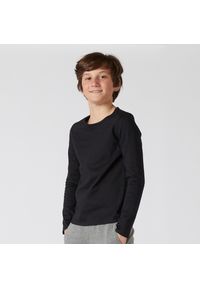 DOMYOS - Koszulka z długim rękawem dziecięca Domyos. Kolor: czarny. Materiał: bawełna, materiał. Długość rękawa: długi rękaw. Długość: długie