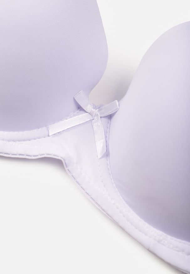 Born2be - Biały Klasyczny Biustonosz o Gładkim Wykończeniu z Kokardką Adothyia. Kolor: biały. Wzór: gładki