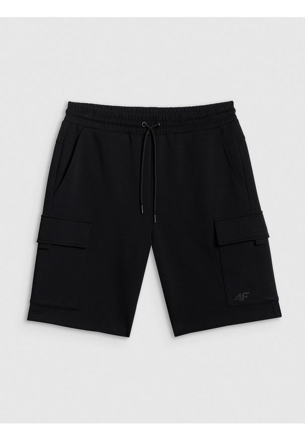 4f - 4F Spodenki dresowe cargo męskie - czarne XL. Kolor: czarny. Materiał: dresówka