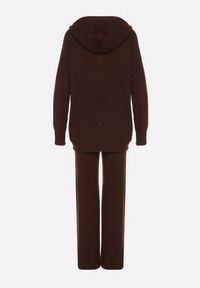 Born2be - Brązowy Komplet Dzianinowy z Wełną Bluza z Kapturem i Szerokie Spodnie Otisela. Kolor: brązowy. Materiał: dzianina, wełna #5