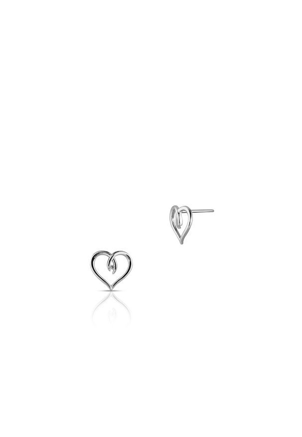 W.KRUK - Kolczyki srebrne serca z cyrkoniami. Materiał: srebrne. Kolor: srebrny. Wzór: aplikacja. Kamień szlachetny: cyrkonia